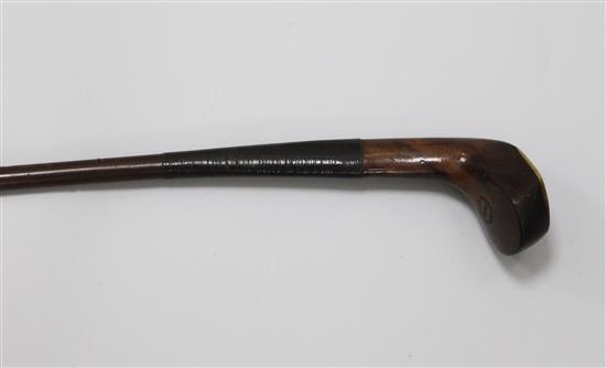 A late 19th century mahogany Sunday golf club walking stick, length 35.5in